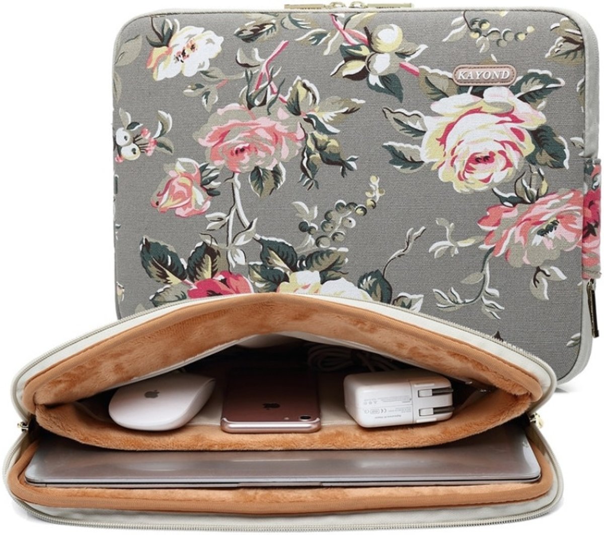 Luxe Laptophoes met Bloemenprint | 13 inch | Grijs | Laptop Accessoires